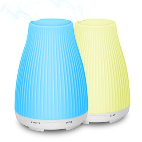 Zookki Essential Oil Diffuser, 2-Pack 100ml Aroma Diffuser Cool Mist Humidifier with Adjustable Mist Mode, Waterless Auto Shut-off and 8 Color LED Lights Changing for Home Office Baby