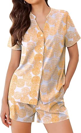 Ekouaer Women Pajamas Set Button Down Printed Pj Lounge Sets Soft Loose Loungewear Sleepwear