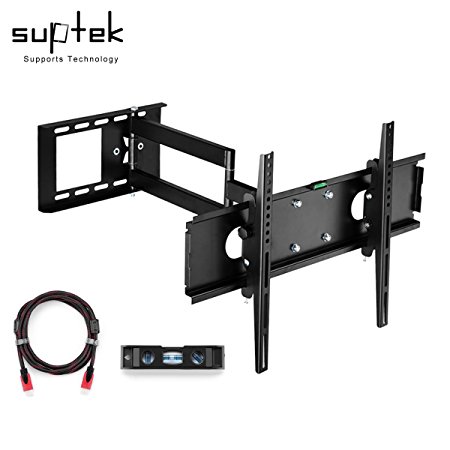 Suptek Articulating TV Wall Mount Bracket for 26"-50"(some 55") LCD LED Plasma 3D TV with VESA up to 400x400, Full Motion Tilt Swivel long arm(23" Extension) with HDMI Cable & Bubble Level MA109S