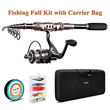 Plusinno TM Spin Spinning Rod and Reel Combos Carbon Telescopic Fishing Rod with Reel Combo Sea Saltwater Freshwater Kit Fishing Rod Kit