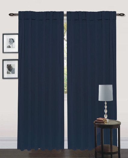 Blackout, Room Darkening Curtains Window Panel Drapes - (Navy Blue Color) 2 Panel Set, 52 inch wide by 84 inch long each panel, 7 Back Loops per Panel, 2 Tie Back Included - By Utopia Bedding