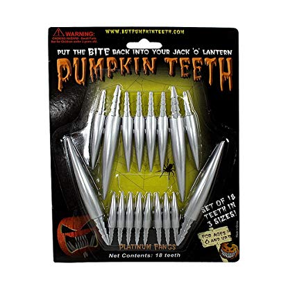 Halloween Pumpkin Carving Kit - Pumpkin Teeth for your Jack O' Lantern - Set of 18 Metal Fang Teeth