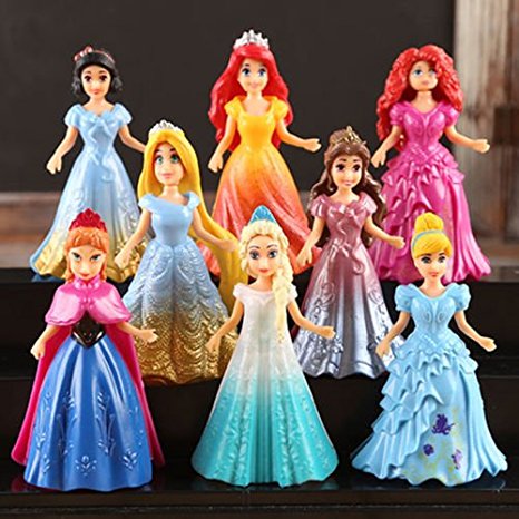 8pcs Cute Princess Action Figures Changed Dress Doll Kids Boy Girl Toy Set Gift