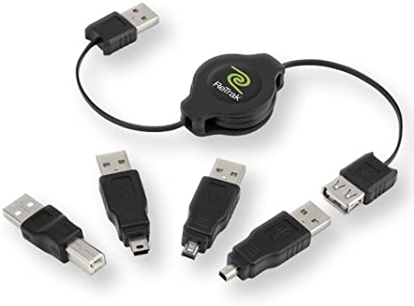 ReTrak Retractable USB 2.0 Cable with 4 Adapter Tips (ETCABLERU2M)