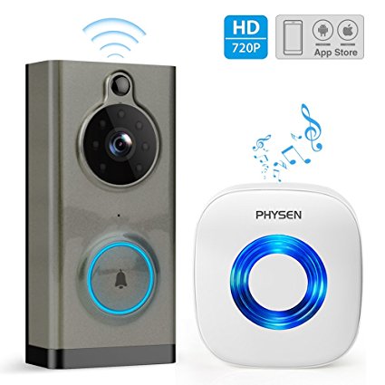 Video Doorbell, PHYSEN Waterproof Wifi Doorbell with Camera, Smart 720P HD Wireless Doorbell, Two-Way Talk, PIR Motion Detection, IR Night Vision, ToSee App Control Support IOS and Android