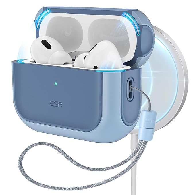 ESR for AirPods Pro Case (2023/2022/2019, 2nd/1st Gen), Compatible with Airpods Pro 2 (USB-C/Lightning Cable), MagSafe Ready, Magnetic Lid Lock, Full Drop Protection Cover with Lanyard, Blue