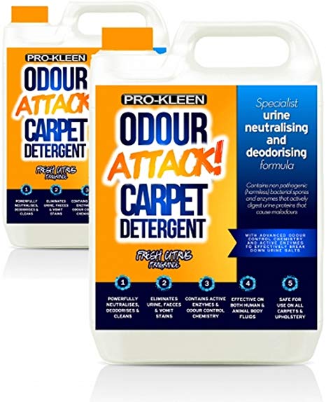 Pro-Kleen Odour Attack Pet Carpet Cleaner Shampoo Contains Active Enzymes to Digest Urine Proteins That Cause Malodours from Dogs Cats Humans, Eliminates Urine, Faeces & Vomit Stains 10 Litre Citrus