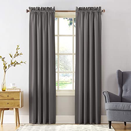 Sun Zero Barrow Energy Efficient Rod Pocket Curtain Panel, 54" x 63", Steel Gray, One Panel