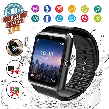 Smart Watch,Bluetooth Smartwatch Touch Screen Wrist Watch with Camera/SIM Card Slot,Waterproof Smart Watch Sports Fitness Tracker Android Phone Watch Compatible with Android Phones Samsung Huawei