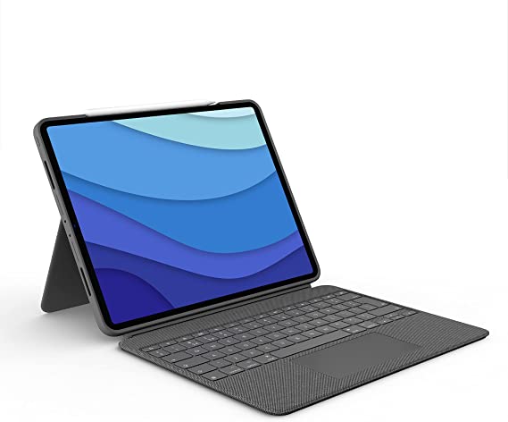 Logitech Combo Touch iPad Pro 12.9-inch (5th gen - 2021) Keyboard Case, Detachable Backlit Keyboard with Kickstand, Click-Anywhere Trackpad, Smart Connector, QWERTY UK English Layout - Grey