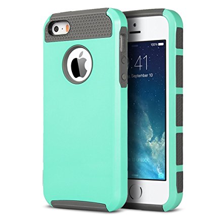 iPhone SE Case,iPhone 5S Case, iPhone 5 Case,ULAK Dual Layer Hybrid Case 2-Piece Design Style Shockproof Protective Shell Soft Hard Cover for Apple iPhone SE 5 5S (Mint Gray)