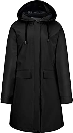 Wantdo Women's Long Hooded Rain Jacket Waterproof Trench Coat Windbreaker Black XL