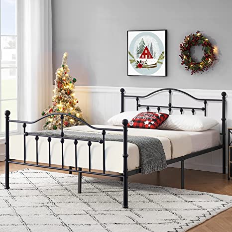 VECELO Queen Size Bed Frame, Metal Platform Mattress Foundation with Headboard & Footboard