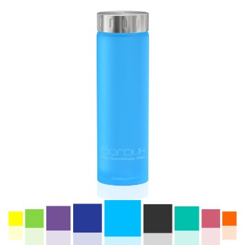 Boroux® Spectrum 16.9 oz pure Borosilicate glass water bottle with exclusive sleeve-less protection in 10 colors from Silikote, a silicone bonded directly to the glass