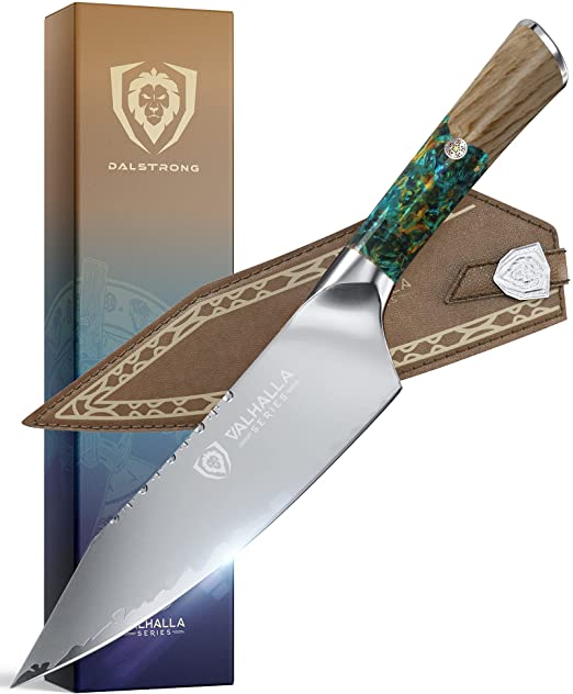 DALSTRONG Chef Knife - 8" - Valhalla Series - 9CR18MOV HC Steel - Celestial Resin & Wood Handle - w/Leather Sheath