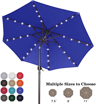 ABCCANOPY 9FT Patio Umbrella Ourdoor Solar Umbrella LED Umbrellas with 32LED Lights, Tilt and Crank Table Umbrellas for Garden, Deck, Backyard and Pool,12 Colors,(Blue)