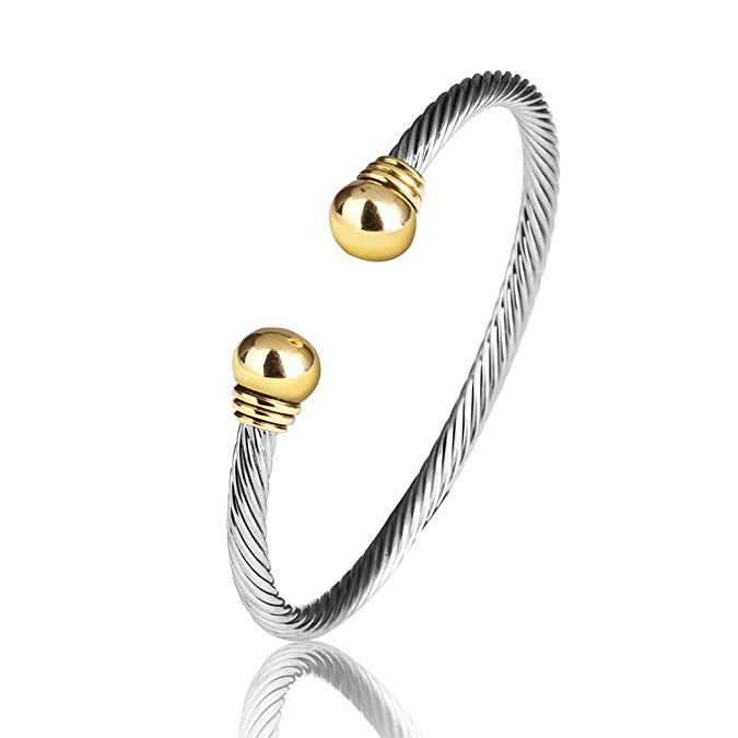 UNY Jewelry European American Fashion Vintage Cables Rhodium 2 Tone Plated Bracelet Design