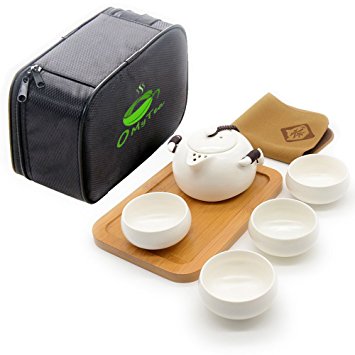 OMyTea Handmade Chinese / Japanese Vintage Kungfu Gongfu Tea Set with a Portable Travel Bag (White)