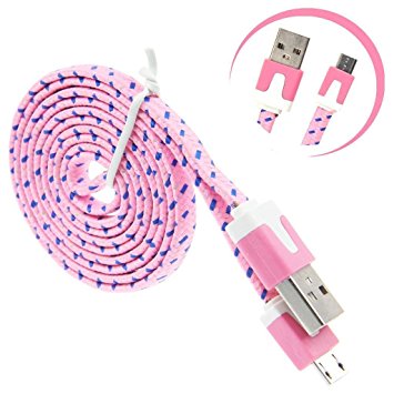 1m 2m 3m Long Micro USB Data Charger Cable Lead Flat Fast Charge for Samsung Galaxy S3 S4 S5 S6 S7 Edge (2Meter, Baby Pink)