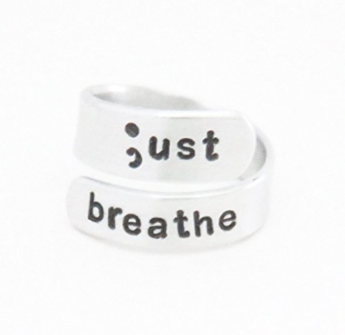 Lightweight aluminum just breathe handmade semicolon ring suicide depression awareness jewelry