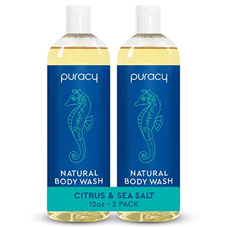 Puracy Body Wash, Gently Scented with Citrus & Sea Salt, Natural Body Wash, 99.3% Pure Plant Ingredients, Moisturizing Shower Gel for Women Men Kids, Body Soap for Dry Sensitive Skin, 12 Oz (2-Pack)