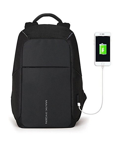 Markryden Anti-theft Laptop Backpack  Business Bags with USB Charging Port School Travel Pack Fits Under 15.6 Inch Laptop (Black 2.1)