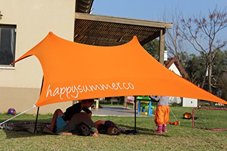 HappySummer Beach Tent with sandbag anchors—the portable, lightweight, 100% lycra SunShelter with UV protection. The perfect SunShade canopy for the entire family.