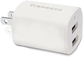 Tranesca Compatible Dual USB Port Travel Wall Charger with Foldable Plug for iPhone XS/XR/X/8/7/6S/6S Plus/6 Plus/6, Samsung Galaxy S9/S8/S7/S6/S5 Edge, LG, HTC, Moto, Kindle and More-White