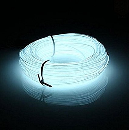 Lysignal 9ft Neon Glowing Strobing Electroluminescent Light Super Bright Battery Operated EL Wire Cable for Cosplay Dress Festival Halloween Christmas Party Decoration (White)