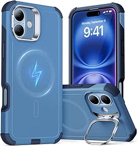 ESR for iPhone 16 Case with Stand, 23FT Military-Grade Drop Protection, Heavy Duty Magnetic Phone Case, Compatible with MagSafe Accessories, Cyber Series, Light Blue