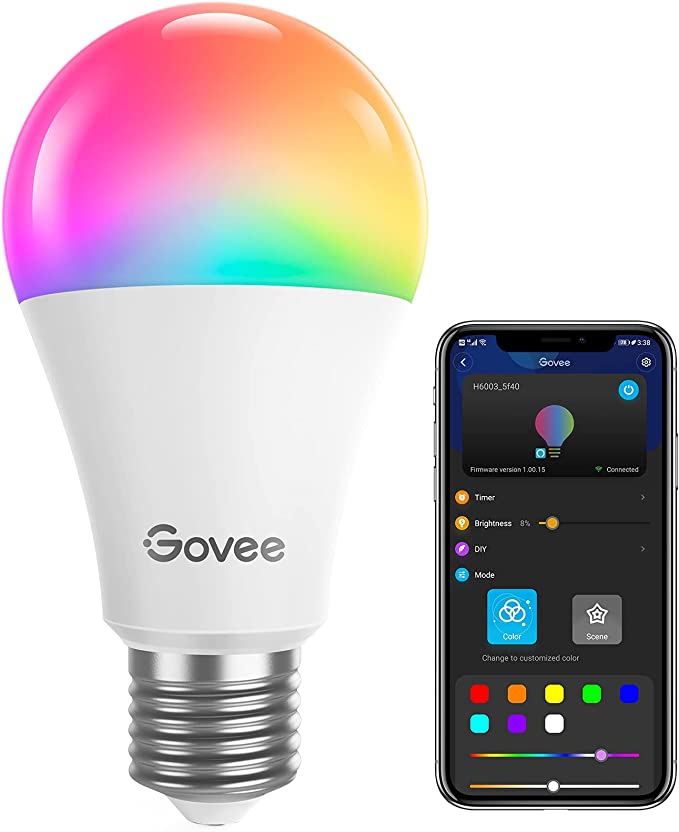 Govee Smart Light Bulbs, Dimmable RGBWW 9W LED Color Changing Bulbs 60W Equivalent, Work with Alexa & Google Assistant, No Hub Required, A19 Smart LED Bulbs for Bedroom Living Room