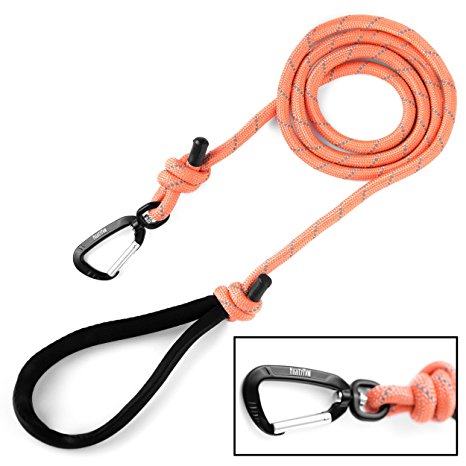 Mighty Paw Rope Dog Leash, Premium Climbers Rope, 6 Foot Long with Reflective Stitching, Climbers Carabiner Clip