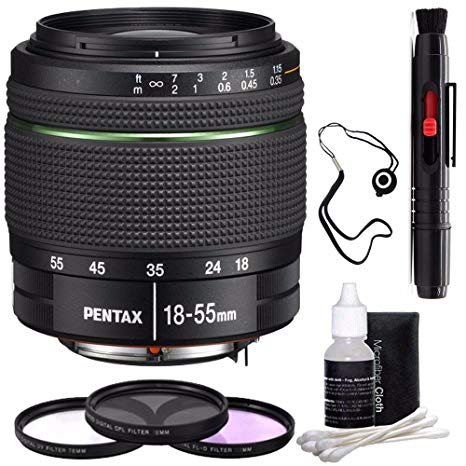 Pentax SMC DA 18-55mm f/3.5-5.6 AL Weather Resistant Lens   3 Piece Filter Kit   Lens Cleaning Kit   Lens Pen Cleaner   Lens Cap Keeper Bundle