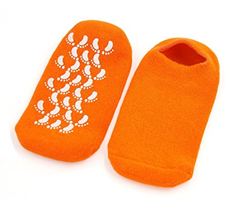 FOCUSAIRY Spa Gel Socks for Softening Cracked Skin Moisturizing Foot Care Dry Heel (Orange)