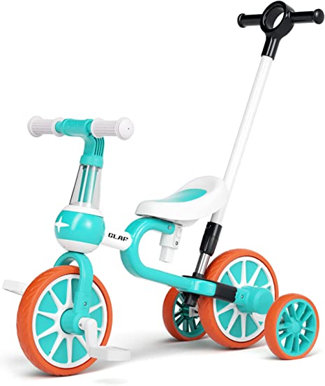 GLAF Toddler Tricycle for 1-3 Years Olds Kids Trike Bike for Ages 2 Girls Boys 4 in 1 Toddlers Bike with Push Handle Removable Pedal and Adjustable Seat Height