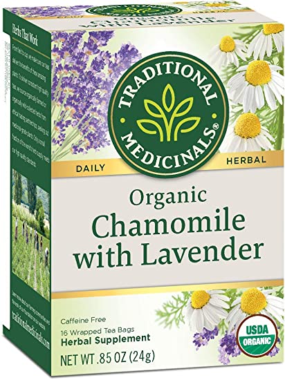 Traditional Medicinals Organic Chamomile & Lavender Herbal Tea, Settles Nervous System, (Pack of 2) - 32 Tea Bags Total