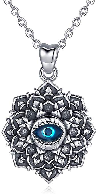 EUDORA Sterling Silver Hamsa Necklace Good Luck Vintage Fatima Hand Evil Eye Pendant, 18" Chain