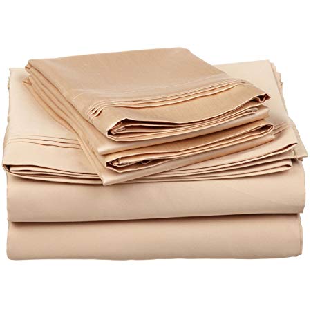 100% Egyptian Cotton 650 Thread Count, Full 4-Piece Sheet Set, Deep Pocket, Single Ply, Solid, Beige