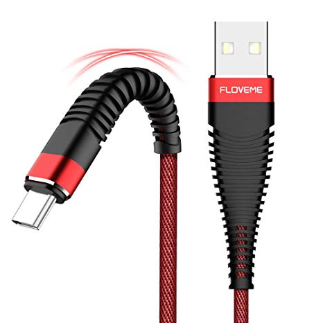 Fast Charging USB Type C Cable - FLOVEME Support Data Transmission Durable Braided Cord Cable 6.6ft for Samsung Galaxy S8/ S8 /S9, S9 /N8,Moto Z Z2,LG V30 V20 G5 G6,Pixel 2 XL,Nexus 5X/6P, etc. (Red)