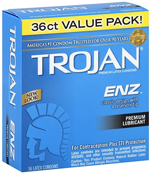 Trojan ENZ Premium Lubricated Condom for Contraception and STI Protection, 36 Count