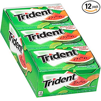 Trident Watermelon Twist Sugar Free Gum - with Xylitol - 12 Packs (168 Pieces Total)