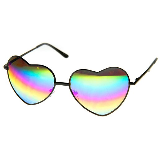 Womens Metal Frame Flash Mirror Rainbow Lens Heart Shape Sunglasses