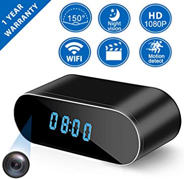 Hidden Camera Clock, Spy Camera WiFi Wireless Hidden, 1080P Nanny Cameras and Hidden Cameras with Night Vision and Motion Detective, Perfect Indoor 150 Angle Security Camera Alarm Clock for Home