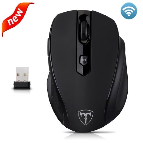 [New Version] Wireless Mouse 2.4GHz, Pictek 6 Buttons, Nano Receiver, 2400 DPI, 18 Month Battery Life with Auto Energy-saving Sleeping Mode 5 Adjustment Mobile Mouse for Windows, Mac and Linux, Black