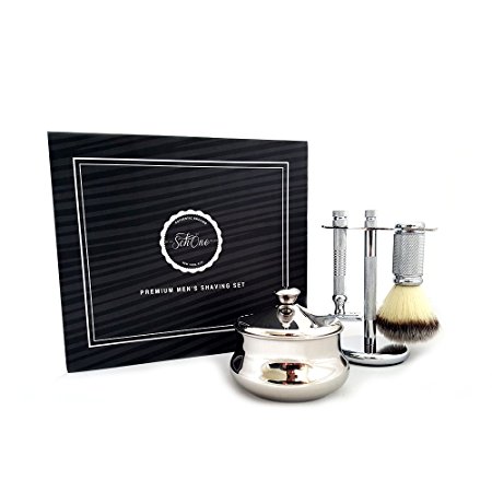 Schöne Premium Men's Shaving Set, Beautiful Bowl, Shave Brush, Stand and Safety Razor, Great Gift Idea for Father Husband or Boyfriend, Beautiful Packed in a Gift Box (Shaving Set)