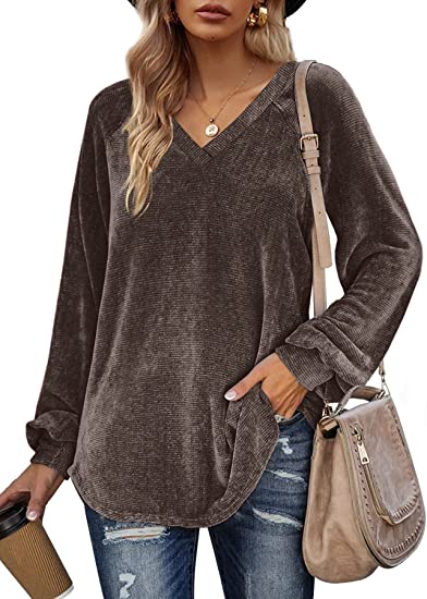 Sieanear Sweaters for Women Oversized Pullover Sweatshirts Casual V Neck Balloon Sleeve Tops