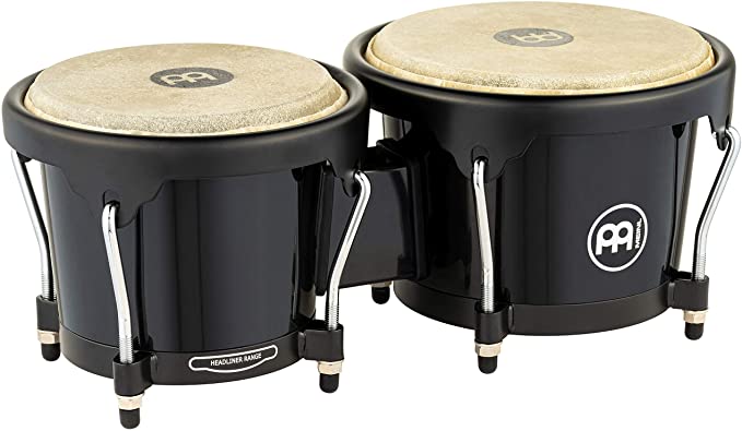 Meinl Bongos with Durable Synthetic All-weather Shells — NOT MADE IN CHINA — Natural Buffalo Skin Heads, 2-YEAR WARRANTY (HB50BK), Black