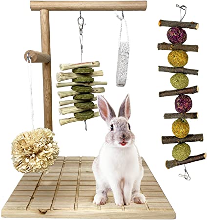 kathson Bunny Chew Toys for Teeth Grinding, Rabbit Wooden Scratch Board Feet Pad Platform Small Animals Play Toy for Guinea Pigs Chinchilla Hamsters Other Rodent Pets