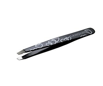 Professional Eyebrow Tweezers, Slanted Tip, Purple, Red and Pink Hearts (Black-Hearts)