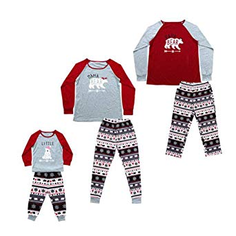 Family Matching 2 Pieces Letter Print Christmas Pajamas Sets Bear Print T-Shirt Snowflake Print Long Pants Cotton